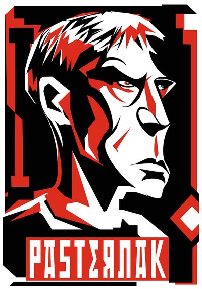 Boris Pasternak, russischer Dichter und Romanautor (1890-1960), grafische rote Version des obigen von Neale Osborne